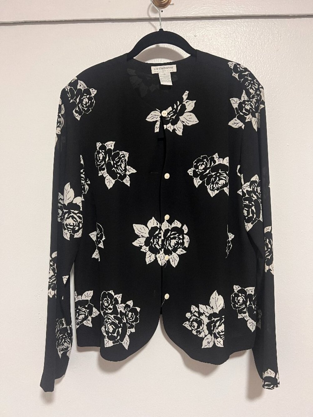 Liz Claiborne black & white flowered shirt/jacket women's size 16